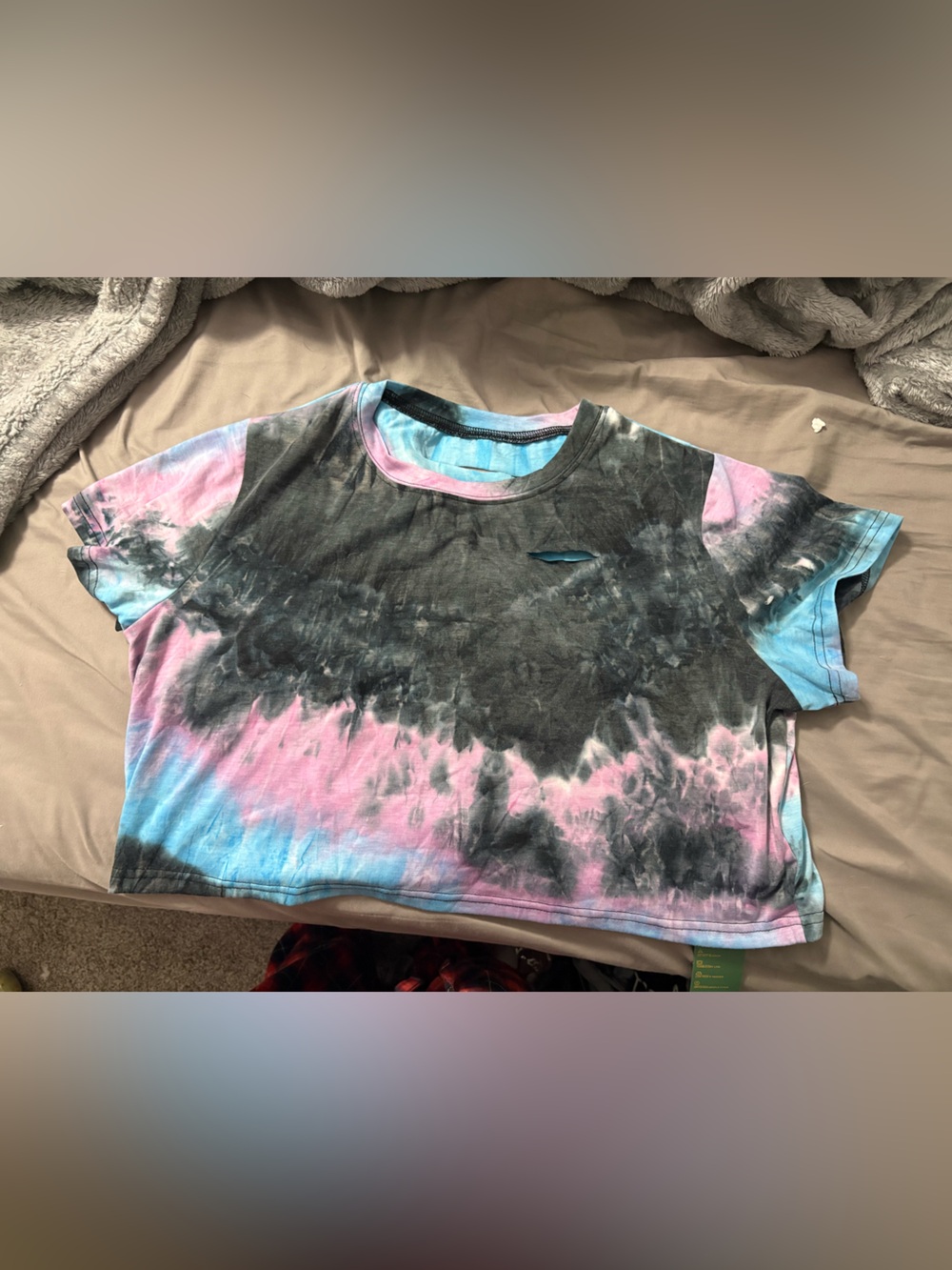 Remidoo brand Tie-Dye Crop Tee in Black, Pink & Blue